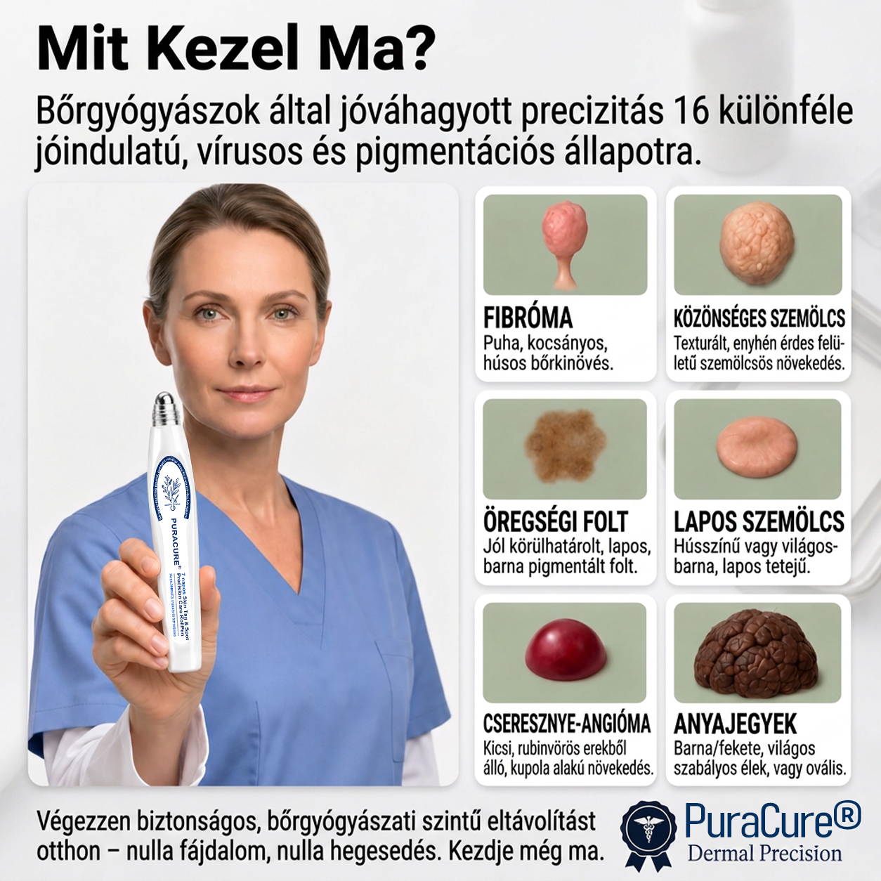 🔥PuraCure® 𝟕 𝐍𝐚𝐩𝐨𝐬 Bőrkinövés- és Folteltávolító Toll Fájdalommentes és Hegmentes Professzionális Rollerball