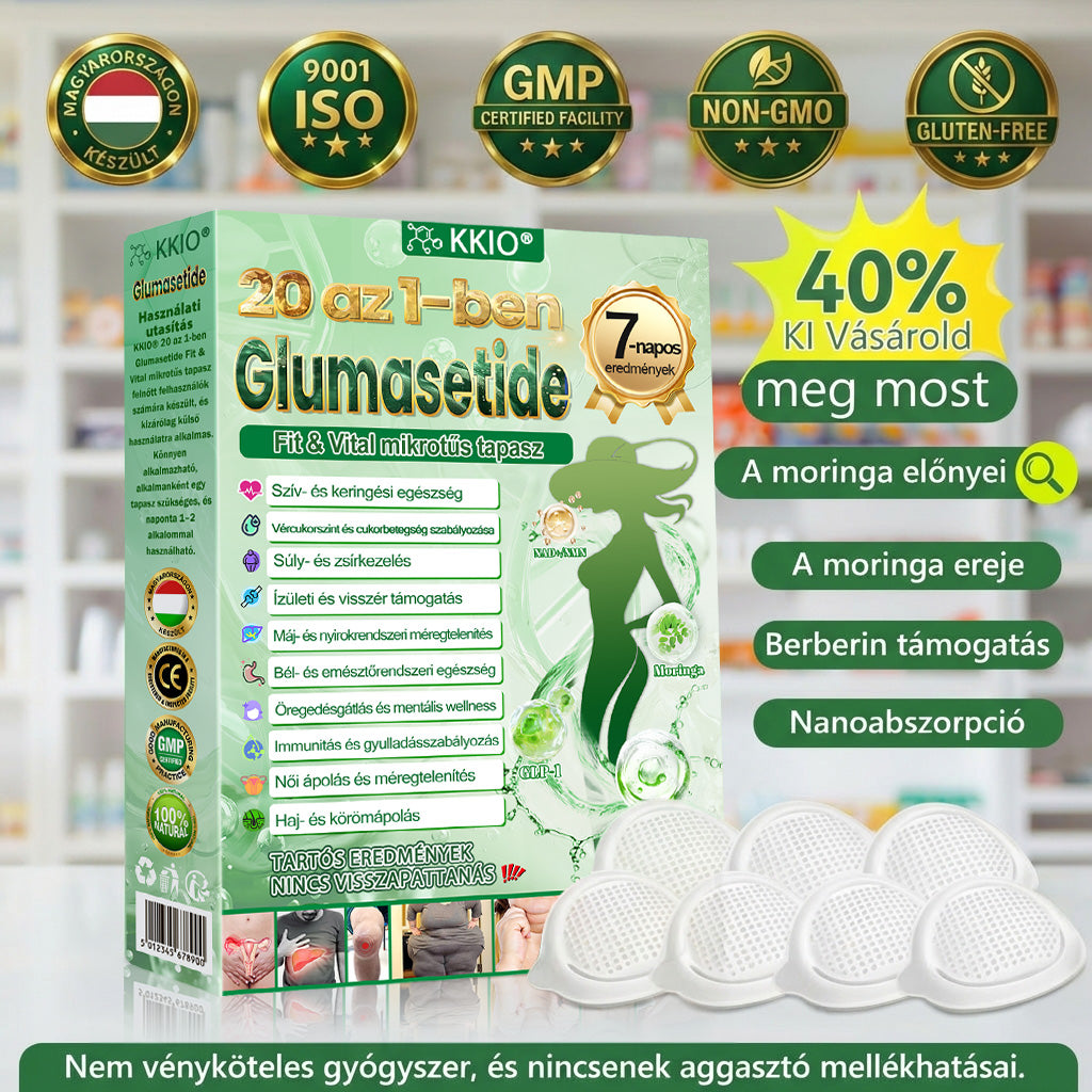 🧑‍⚕️🌿KKIO® 20 az 1-ben Glumasetide Fit & Vital mikrotűs tapasz - 7 napon belül látható változás / Alkalmas elhízás, szív- és érrendszeri egészség, cukorbetegség, alvási apnoé, bélrendszeri egészség, ízületi problémák és számos egyéb állapot esetén.