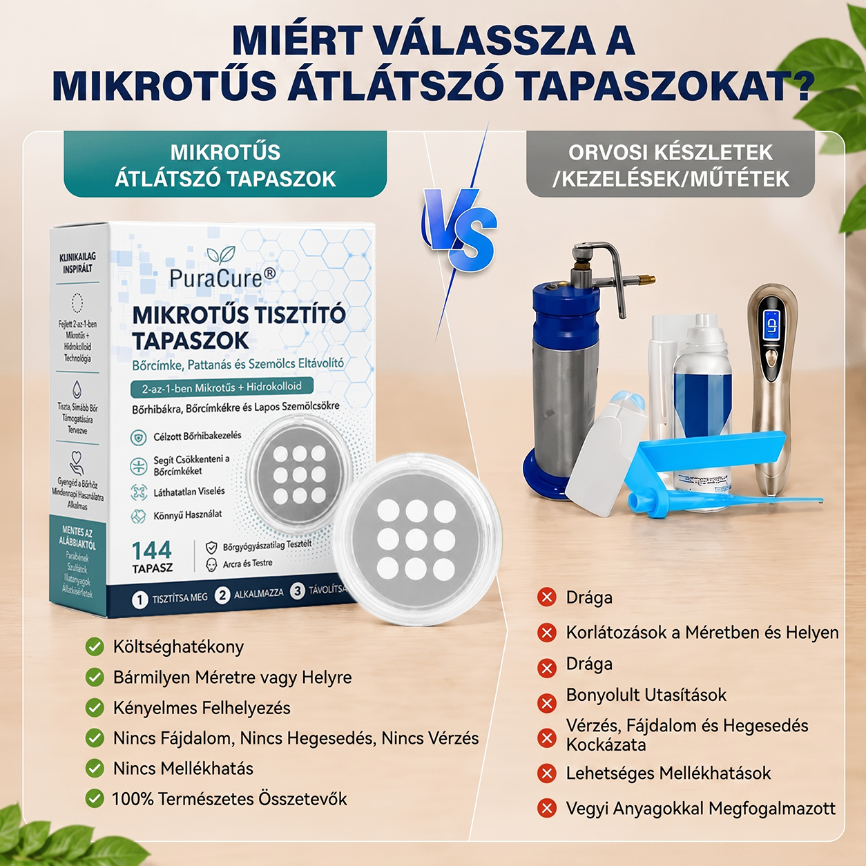 🧑‍⚕️ PuraCure® 2 az 1-ben mikrotűs és hidrokolloid tapasz🍀 | Kiálló anyajegyek, aknék, lapos szemölcsök és bőrnövedékek eltávolítására | Segít csökkenteni a ráncokat, hegeket és bőrhibákat | Láthatatlan tapasz az arcra és testre